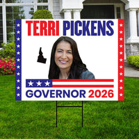 Terri Pickens For Idaho Governor 2026 Yard Sign, Corrugated Plastic Governor Elections Race Red White & Blue Yard Sign with Metal H-Stake