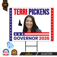 Terri Pickens For Idaho Governor 2026 Yard Sign, Corrugated Plastic Governor Elections Race Red White & Blue Yard Sign with Metal H-Stake