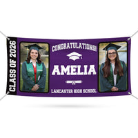 Custom Graduation Banner with Photo Class of 2026, Personalized Graduation Party Banner, Outdoor Graduation Sign Decor