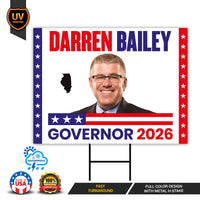 Darren Bailey For Illinois Governor 2026 Yard Sign, Corrugated Plastic Governor Elections Race Red White & Blue Yard Sign with Metal H-Stake