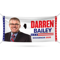 Darren Bailey For Illinois U.S. Governor Banner Sign, 13 oz Waterproof US Governor Election 2026 Vinyl Banner With Metal Grommets