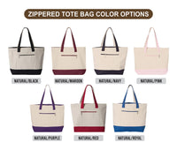 Personalized Beach Tote Bag with Zipper, Custom Names and Date Canvas Bag, Seashell Design, Beach Travel Tote, Anniversary Trip Gift