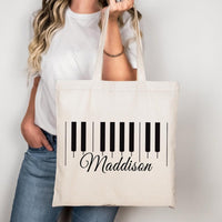 Personalized Piano Tote Bag, Custom Name Music Bag, Piano Lover Gift, Music Teacher Gift, Keyboard Design Tote, Musician Gift Bag