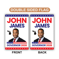 John James For Michigan Governor 2026 Garden Flag, Double Sided, 2026 Governor Flag, Republican, Elections Flag, Race Red White & Blue Flag