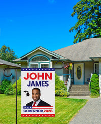 John James For Michigan Governor 2026 Garden Flag, Double Sided, 2026 Governor Flag, Republican, Elections Flag, Race Red White & Blue Flag