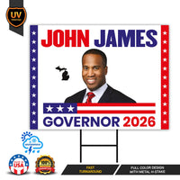 John James For Michigan Governor 2026 Yard Sign, Corrugated Plastic Governor Elections Race Red White & Blue Yard Sign with Metal H-Stake