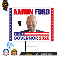 Aaron Ford For Nevada Governor 2026 Yard Sign, Corrugated Plastic Governor Elections Race Red White & Blue Yard Sign with Metal H-Stake