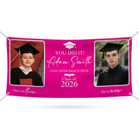 Then and Now Graduation Photo Banner 2026, Personalized Vinyl Graduation Banner, Custom Grad Party Decoration with Photos