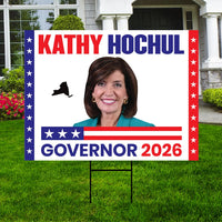 Kathy Hochul For New York Governor 2026 Yard Sign, Corrugated Plastic Governor Elections Race Red White & Blue Yard Sign with Metal H-Stake