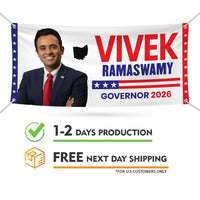 Vivek Ramaswamy For Ohio U.S. Governor Banner Sign, 13 oz Waterproof US Governor Election 2026 Vinyl Banner With Metal Grommets