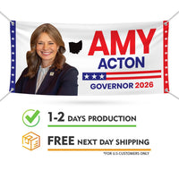 Amy Acton For Ohio U.S. Governor Banner Sign, 13 oz Waterproof US Governor Election 2026 Vinyl Banner With Metal Grommets