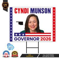 Cyndi Munson For Oklahoma Governor 2026 Yard Sign, Corrugated Plastic Governor Elections Race Red White & Blue Yard Sign with Metal H-Stake