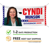 Cyndi Munson For Oklahoma U.S. Governor Banner Sign, 13 oz Waterproof US Governor Election 2026 Vinyl Banner With Metal Grommets