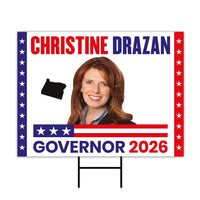 Christine Drazan For Oregon Governor 2026 Yard Sign, Corrugated Plastic Governor Elections Race Red White Blue Yard Sign with Metal H-Stake