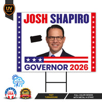 Josh Shapiro For Pennsylvania Governor 2026 Yard Sign, Corrugated Governor Elections Race Red White & Blue Yard Sign with Metal H-Stake