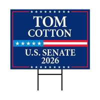 Tom Cotton For Arkansas Senate 2026 Yard Sign, Corrugated Plastic Senate Elections Race Red White & Blue Yard Sign with Metal H-Stake