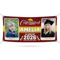 Personalized Graduation Banner 2026, Then and Now Photo Banner, Custom Name School Banner, Class of 2026 Party Decoration Outdoor