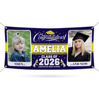 Personalized Graduation Banner 2026, Then and Now Photo Banner, Custom Name School Banner, Class of 2026 Party Decoration Outdoor