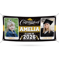Personalized Graduation Banner 2026, Then and Now Photo Banner, Custom Name School Banner, Class of 2026 Party Decoration Outdoor