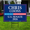 Chris Coons For Delaware Senate 2026 Yard Sign, Corrugated Plastic Senate Elections, Race Red White & Blue Yard Sign with Metal H-Stake