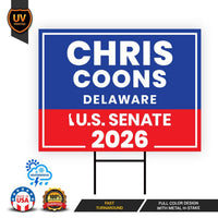 Chris Coons For Delaware Senate 2026 Yard Sign, Corrugated Plastic Senate Elections, Race Red White & Blue Yard Sign with Metal H-Stake