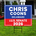 Chris Coons For Delaware Senate 2026 Yard Sign, Corrugated Plastic Senate Elections, Race Red White & Blue Yard Sign with Metal H-Stake