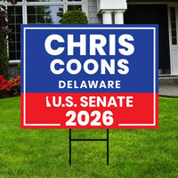 Chris Coons For Delaware Senate 2026 Yard Sign, Corrugated Plastic Senate Elections, Race Red White & Blue Yard Sign with Metal H-Stake