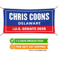 Chris Coons For Delaware U.S. Senate Banner Sign, 13 oz Waterproof US Senate Election 2026, Democrate Vinyl Banner With Metal Grommets