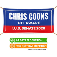 Chris Coons For Delaware U.S. Senate Banner Sign, 13 oz Waterproof US Senate Election 2026, Democrate Vinyl Banner With Metal Grommets