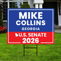 Mike Collins For Georgia Senate 2026 Yard Sign, Corrugated Plastic Senate Elections, Race Red White & Blue Yard Sign with Metal H-Stake