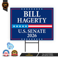 Bill Hagerty For Tennessee Senate 2026 Yard Sign, Corrugated Plastic Senate Elections, Race Red White & Blue Yard Sign with Metal H-Stake