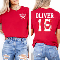 Custom Baseball Team Shirt, Baseball Mom Shirt, Player Number Tee, Pocket Name Tee, Baseball Gifts, Gifts for Mom, Front Back