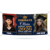 Then and Now Graduation Banner, Custom Photo Vinyl Banner, Class of 2026, Graduation 2026, Personalized School Banner Decor