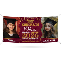 Then and Now Graduation Banner, Custom Photo Vinyl Banner, Class of 2026, Graduation 2026, Personalized School Banner Decor