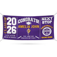 Personalized Graduation Banner 2026 with Mascot Logo, Custom Name School Sign, Class of 2026 Congrats Banner, Next Stop University Decor