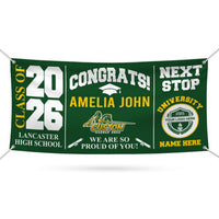 Personalized Graduation Banner 2026 with Mascot Logo, Custom Name School Sign, Class of 2026 Congrats Banner, Next Stop University Decor