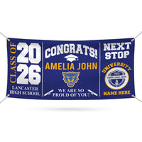 Personalized Graduation Banner 2026 with Mascot Logo, Custom Name School Sign, Class of 2026 Congrats Banner, Next Stop University Decor