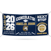 Personalized Graduation Banner 2026 with Mascot Logo, Custom Name School Sign, Class of 2026 Congrats Banner, Next Stop University Decor