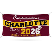 Graduation Banner, Custom Name School Vinyl Banner, Class of 2026, Graduation 2026, Congrats Grad Banner for High School College