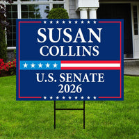 Susan Collins For Maine Senate 2026 Yard Sign, Corrugated Plastic Senate Elections, Race Red White & Blue Yard Sign with Metal H-Stake