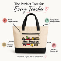 Teacher Tote Bag with Zipper, Personalized Teacher Name Bag, Custom Classroom Gift, Back to School Gift, Work Tote, Teacher Appreciation