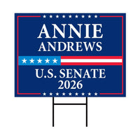 Annie Andrews For South Carolina Senate 2026 Yard Sign, Corrugated Senate Elections, Race Red White & Blue Yard Sign with Metal H-Stake