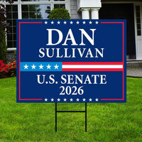 Dan Sullivan For Alaska Senate 2026 Yard Sign, Corrugated Plastic Senate Elections Race Red White & Blue Yard Sign with Metal H-Stake