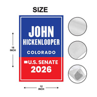 John Hickenlooper For Colorado Senate 2026 Garden Flag, Double Sided, 2026 Senate Flag, Elections Flag, Race Red White & Blue Flag