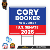 Cory Booker For New Jersey Senate 2026 Yard Sign, Corrugated Plastic Senate Elections, Race Red White & Blue Yard Sign with Metal H-Stake