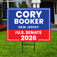 Cory Booker For New Jersey Senate 2026 Yard Sign, Corrugated Plastic Senate Elections, Race Red White & Blue Yard Sign with Metal H-Stake