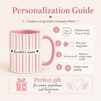 Personalized Mama Mug, Custom Name Coffee Mug, Striped Ceramic Mug, 11oz 15oz Accent Mug, Mom Grandma Gift, Custom Mama Cup for Her Gift Mug
