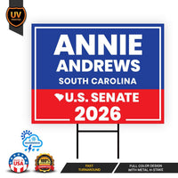 Annie Andrews For South Carolina Senate 2026 Yard Sign, Corrugated Senate Elections, Race Red White & Blue Yard Sign with Metal H-Stake
