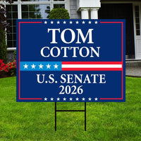 Tom Cotton For Arkansas Senate 2026 Yard Sign, Corrugated Plastic Senate Elections Race Red White & Blue Yard Sign with Metal H-Stake