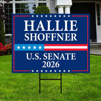 Hallie Shoffner For Arkansas Senate 2026 Yard Sign, Corrugated Plastic Senate Elections Race Red White & Blue Yard Sign with Metal H-Stake